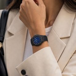 ساعت مچی زنانه پتک فیلیپ ژنو مشکی صفحه سورمه‌ای کد W198