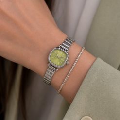 ساعت Naidu زنانه مربع بند باز صفحه سبز کد CAA-7237