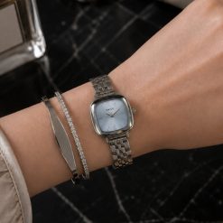 ساعت زنانه مدل نایدو بند استیل صفحه آبی کمرنگ مربع (e) کد W904 (x)
