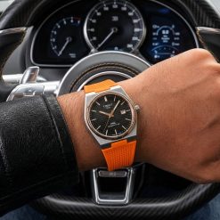 ساعت کلاسیک مردانه مدل تیسوت سری PRX رنگ نارنجی-مشکی بند رابر (zz) کد 13302XL-QM (x)