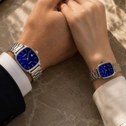 ساعت ست کاسیو اولد مانی بند فلزی نقرهای صفحه آبی (zz) کد W414