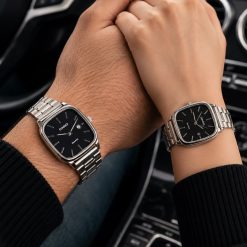 ساعت ست کاسیو اولد مانی بند فلزی نقرهای صفحه مشکی (zz) کد W412