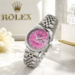 ساعت فلزی زنانه رولکس دیت جاست ROLEX DATEJUST صفحه صورتی (e) کد CAA-13501