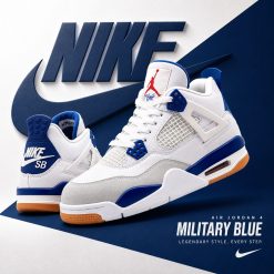 کتانی نایک مردانه مدل Air Jordan 4 سفید سورمهای کد XMA-2712 (x)