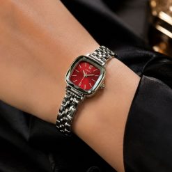 ساعت عقربهای زنانه بند فلزی رنگ قرمز (e) کد XMA-7623 (x)