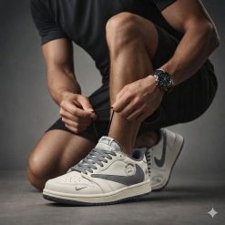 کتانی مردانه نایک Air Jordan One تراویس اسکات کاستوم سفید-طوسی کد XL-1200M (p)