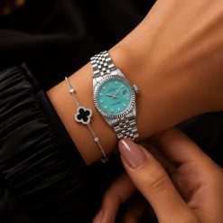 ساعت فلزی زنانه رولکس مدل دیت جاست صفحه تیفانی (e) کد 0023A-13571