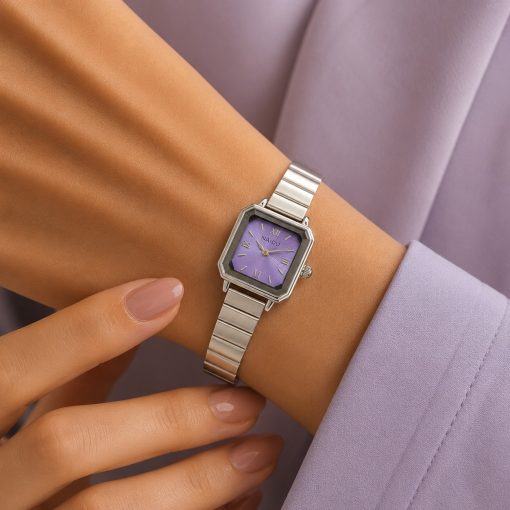 ساعت مچی زنانه نایدو بند استیل مربع صفحه بنفش w کد W770 – بازرگانی