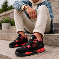 کتونی نایک مردانه Air Jordan 4 رنگ مشکی قرمز کد 1875XL-QM (p)