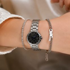ساعت مچی زنانه مدل کارتیر Cartier سیلور-مشکی بند فلزی (e) کد 0023A-13368