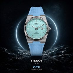 ساعت کلاسیک مردانه بند سیلکونی رابر مدل تیسوت سری PRX آبی روشن (zz) کد 0023A-13326
