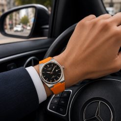 ساعت مردانه تیسوت PRX صفحه مشکی بند رابر نارنجی (zz) W558