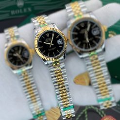 Alternative view of ساعت زنانه مردانه رولکس دیت جاست Oyester Perpetual سیلور طلایی صفحه مشکی کد W218