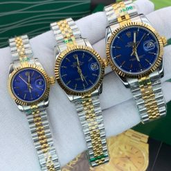 ساعت مردانه رولکس دیت جاست Oyester Perpetual نقرهای طلایی صفحه آبی کد W1183 - تصویر 4