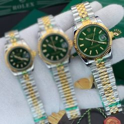 Alternative view of ساعت مردانه رولکس دیت جاست Oyester Perpetual سیلور طلایی صفحه سبز کد W1196