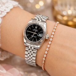 ساعت زنانه رولکس دیت جاست Oyester Perpetual نقره‌ای مشکی کد W1070