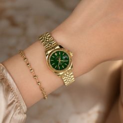 ساعت زنانه رولکس دیت جاست Oyester Perpetual طلایی صفحه سبز کد W919 (x)