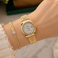 ساعت زنانه رولکس دیت جاست Oyester Perpetual طلایی سفید کد W642
