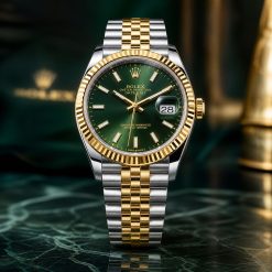 ساعت زنانه مردانه رولکس دیت جاست Oyester Perpetual سیلور طلایی صفحه سبز کد W1198