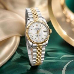 ساعت زنانه مردانه رولکس دیت جاست Oyester Perpetual سیلور طلایی صفحه سفید کد W537