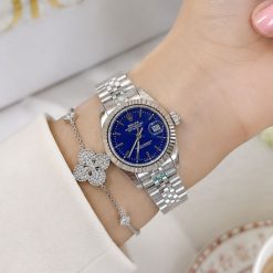 ساعت زنانه رولکس دیت جاست Oyester Perpetual نقره‌ای آبی کد W920