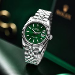Alternative view of ساعت زنانه رولکس دیت جاست Oyester Perpetual نقره‌ای صفحه سبز کد W899