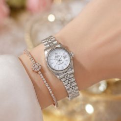 ساعت زنانه رولکس دیت جاست Oyester Perpetual نقره‌ای صفحه سفید کد W1195
