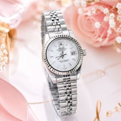 Alternative view of ساعت زنانه رولکس دیت جاست Oyester Perpetual نقره‌ای صفحه سفید کد W1195