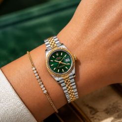 ساعت زنانه رولکس دیت جاست Oyester Perpetual سیلور طلایی صفحه سبز کد W1194