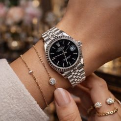 Alternative view of ساعت زنانه مردانه رولکس دیت جاست Oyester Perpetual نقره‌ای مشکی کد W1091