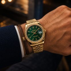 ساعت مردانه رولکس دیت جاست Oyester Perpetual طلایی صفحه سبز کد W493