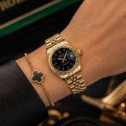 ساعت زنانه رولکس دیت جاست Oyester Perpetual طلایی صفحه مشکی کد W1084