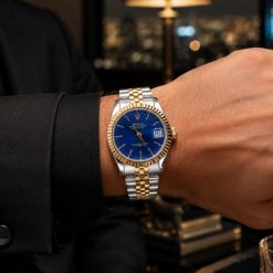 Alternative view of ساعت زنانه مردانه رولکس دیت جاست Oyester Perpetual نقره‌ای طلایی صفحه آبی کد W1175