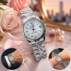 ساعت زنانه مردانه رولکس دیت جاست Oyester Perpetual نقره‌ای صفحه سفید کد W1104