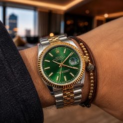 ساعت مردانه رولکس دیت جاست Oyester Perpetual سیلور طلایی صفحه سبز کد W1196