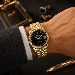 Alternative view of ساعت زنانه مردانه رولکس دیت جاست Oyester Perpetual طلایی صفحه مشکی کد W1081