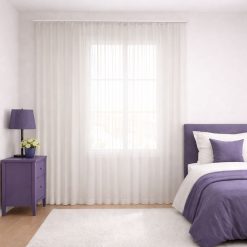 Alternative view of پرده آماده مینیمال 1.5 متری حریر ساده با کناره کتان بنفش دودی (kr-836) کد P047