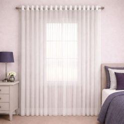 Alternative view of پرده آماده پانچی 1.5 متری حریر ساده با کناره کتان بنفش دودی (kr-836) کد P045