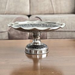 Alternative view of ظرف شیرینی‌خوری مسی پایه‌دار رنگ کروم طرح رز (NF)