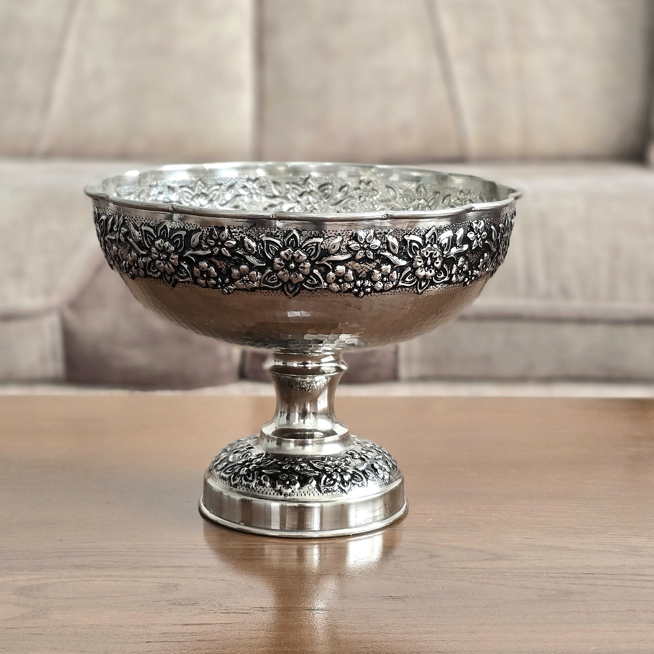 ظرف شکلاتخوری مسی پایهدار کروم طرح رز (NF) - تصویر 2