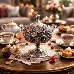 قندان مسی لاله رنگ کروم طرح تراش پایه بلند (NF)