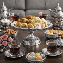 ظرف شیرینیخوری مسی پایهدار رنگ کروم طرح رز (NF)