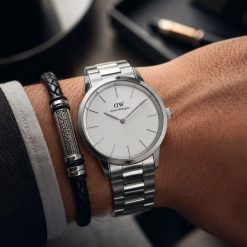 ساعت مردانه دنیل ولینگتون فلزی نقرهای صفحه سفید کد W611