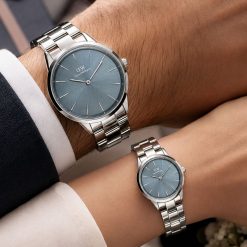 ساعت ست دنیل ولینگتون فلزی رنگ نقرهای صفحه آبی خاکستری کد W2030