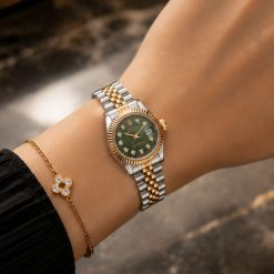 ساعت زنانه رولکس دیت جاست DATE JUST نقره‌ای طلایی صفحه سبز تیره کد W1192