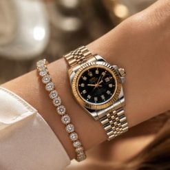 ساعت زنانه رولکس دیت جاست DATE JUST سیلور طلایی صفحه مشکی کد W776