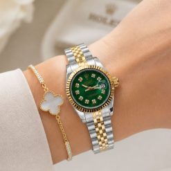 ساعت زنانه رولکس دیت جاست DATE JUST نقره‌ای طلایی صفحه سبز کد W562