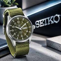ساعت سیکو مردانه خلبانی رنگ سبز زیتونی بند نیتو کد CR-D13709