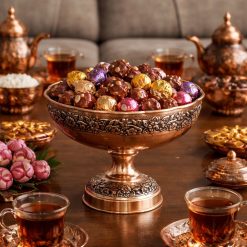 ظرف شکلاتخوری مسی پایهدار طرح رز (NF)