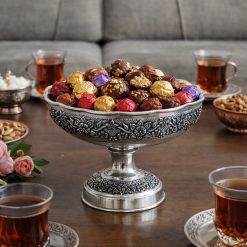 ظرف شکلاتخوری مسی پایهدار کروم طرح رز (NF)